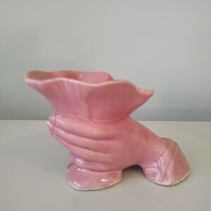 Vintage Nelson McCoy Pottery Flower Vase Pink Hand Mid-Century